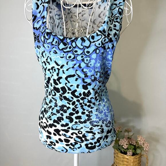Stunning vintage y2k blue leopard print beaded sequin tank top - Picture 5 of 6